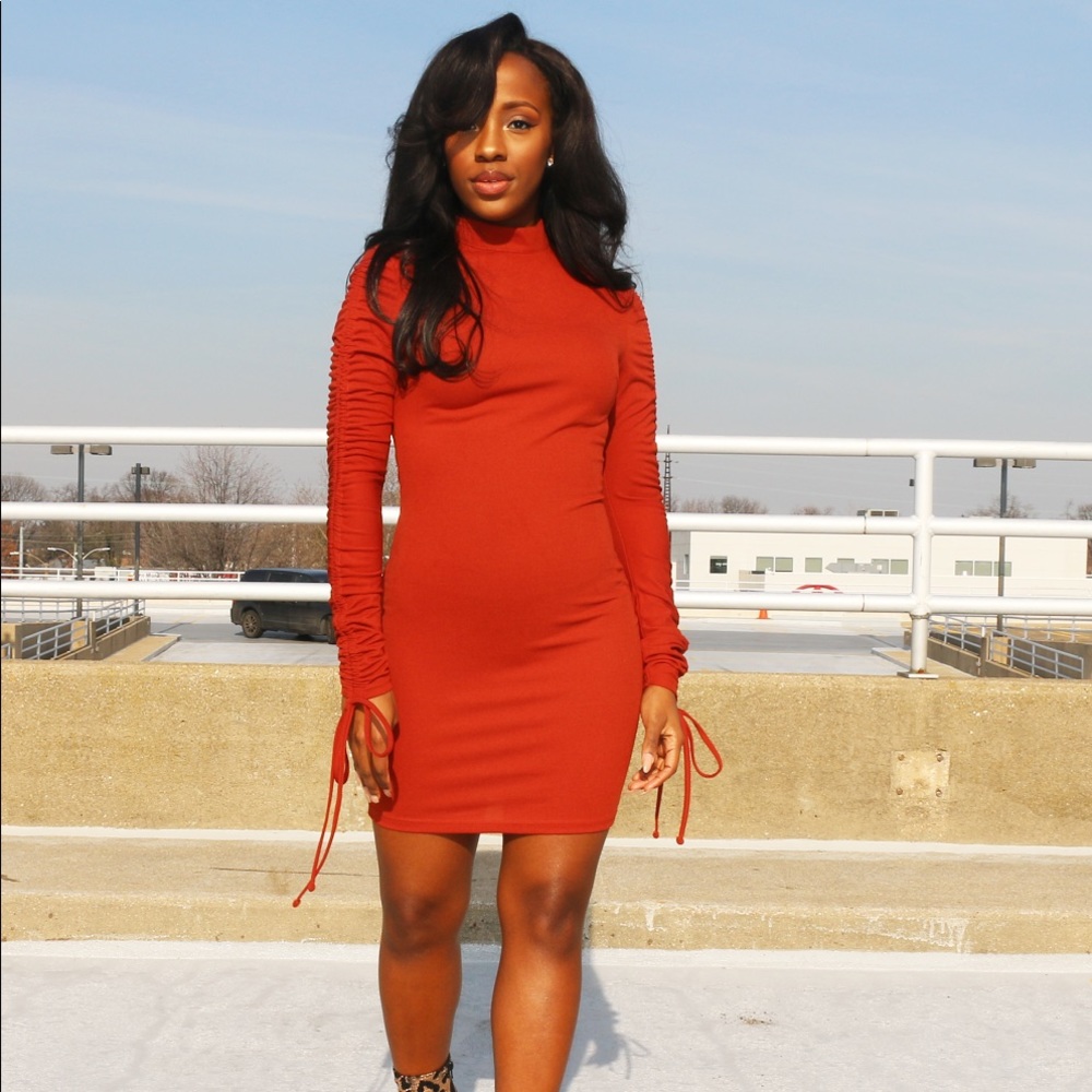 Fall Bodycon Dress with Tie Sleeves